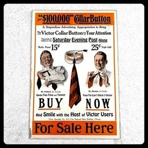1920s Victor Collar Button Vintage‎ Advertising Sign 21" Cardboard Collar